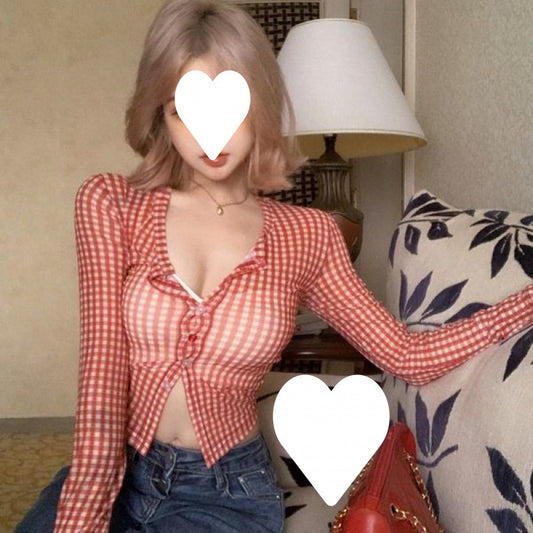 Red Plaid Long Sleeve Sunscreen Shirt