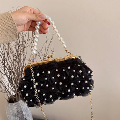 Women's Dinner Flower Clipped Button Shell Bag