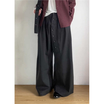 American Retro Ring Button Black Suit Pants