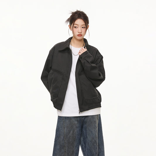 Retro Solid Color Loose And Simple Lapel Jacket Men