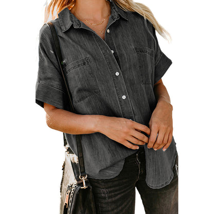 Casual All-matching Lapel Solid Color Simple Shirt