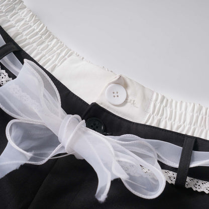 Women's Lace Bow Bandage Wide-leg Pants