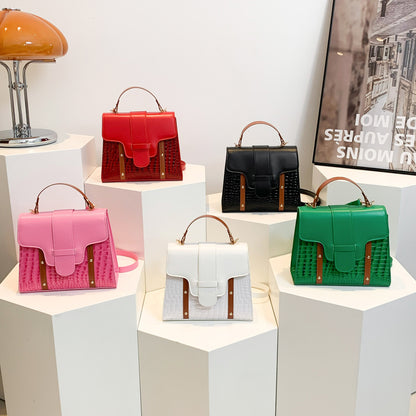Contrast Color Alligator Print Handbag Retro Style