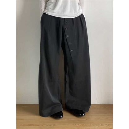 American Retro Ring Button Black Suit Pants