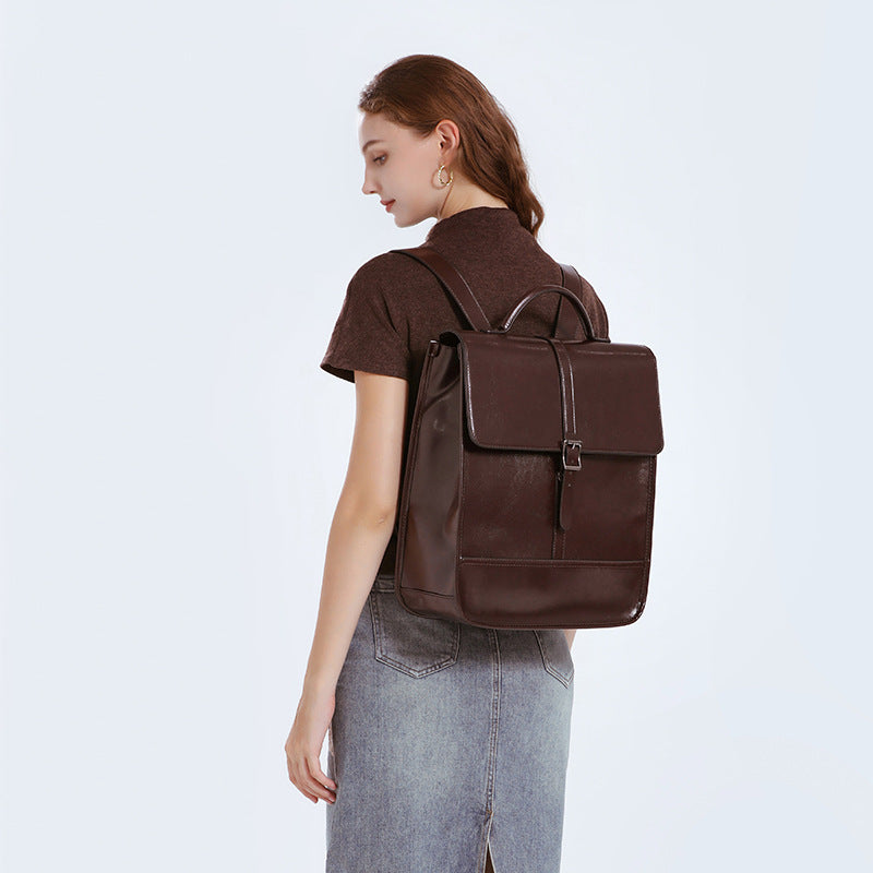 British Style Waterproof Leather Travel Backpack