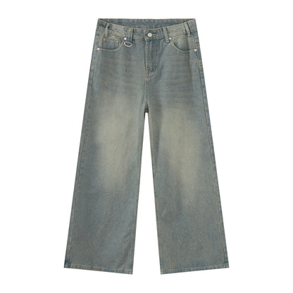 Men's Clothing Vintage Cement Green Draping Effect Straight-leg Trousers