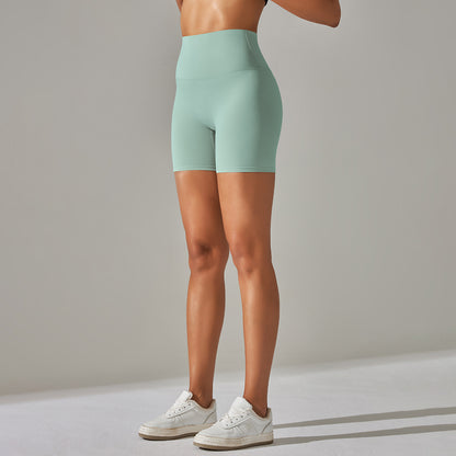 Women's Solid Color Double-sided Brocade Brushed Fitness High Waist Shorts