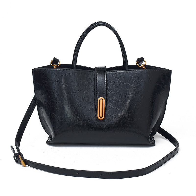 Simple Elegant Oil Wax Leather Portable Bucket Bag