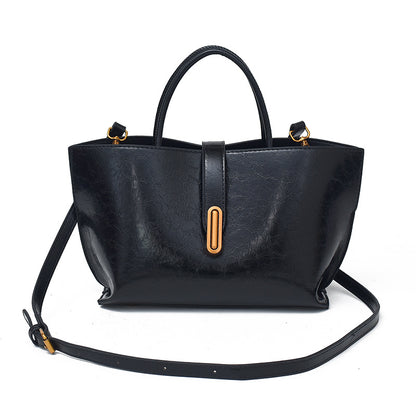 Simple Elegant Oil Wax Leather Portable Bucket Bag