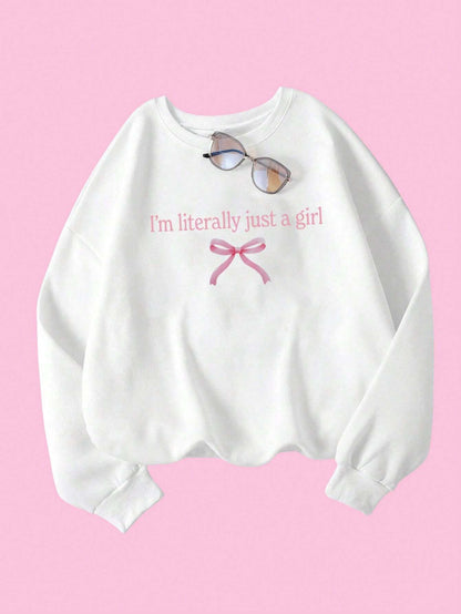 New In Just A Girl Letter Graphic Print Women's Sweatshirts