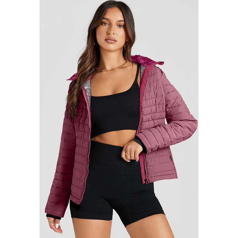 Quilted Zipped Cotton-padded Jacket Women's Warm Stand Collar