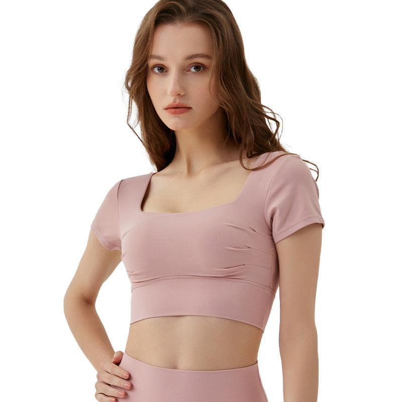 Hollow-out Beauty Back Yoga Short Sleeve Women's Removable Chest Pad Workout Top