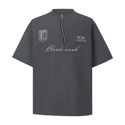 Summer Irregular Zipper Design Fabric Short Sleeve T-shirt