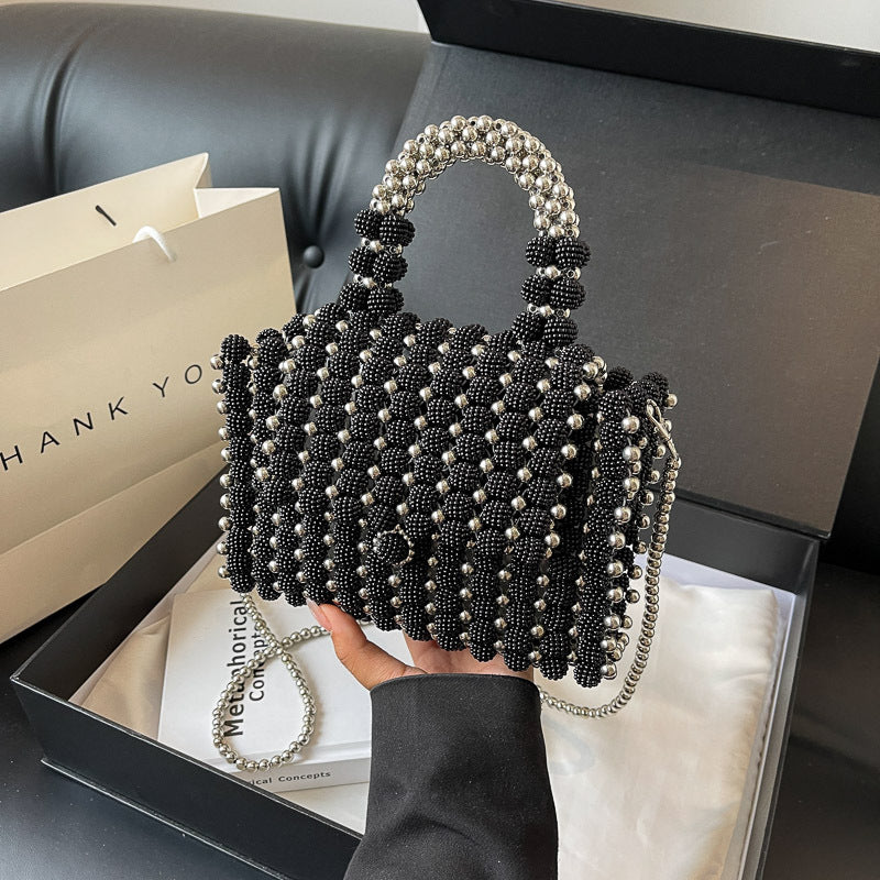 Dinner Dress Portable Beaded Weave Pearl Bag