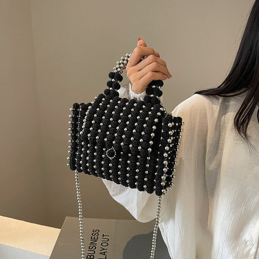 Dinner Dress Portable Beaded Weave Pearl Bag