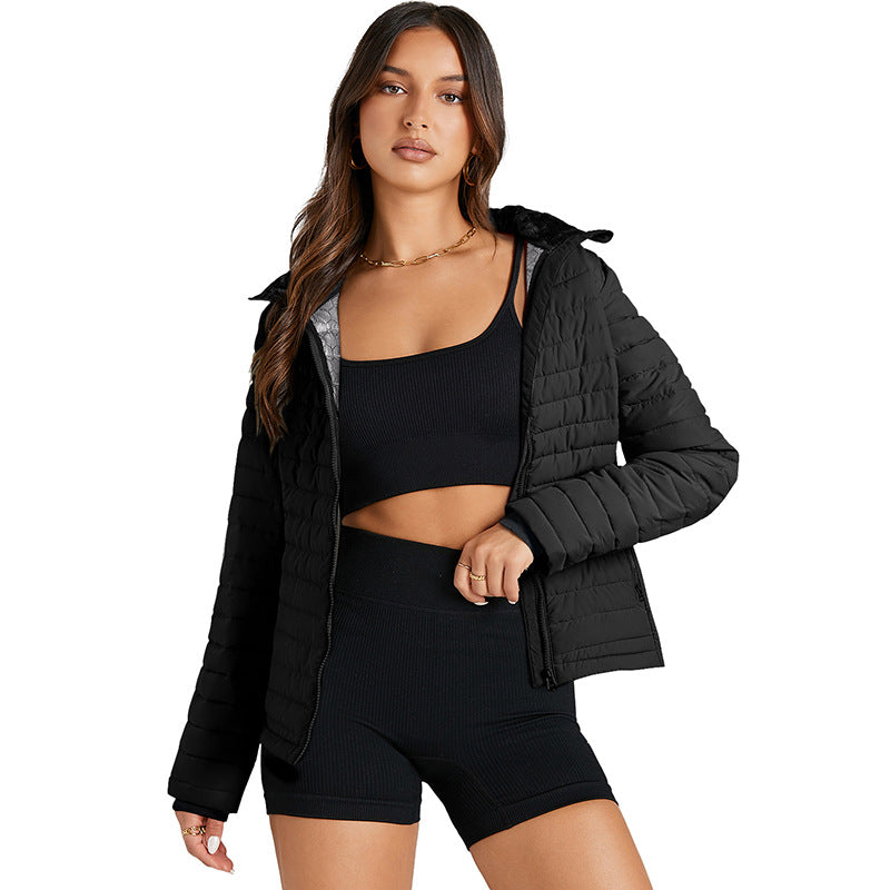 Quilted Zipped Cotton-padded Jacket Women's Warm Stand Collar