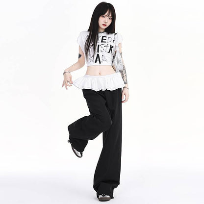 Design Ruffled Patchwork Casual Pants