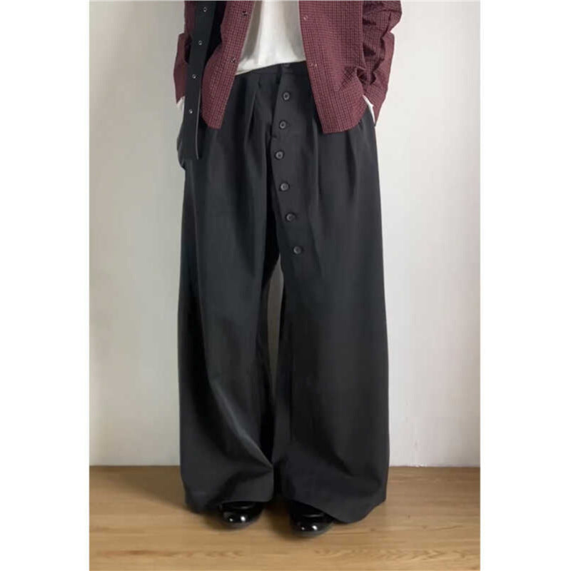 American Retro Ring Button Black Suit Pants