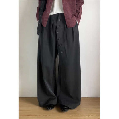 American Retro Ring Button Black Suit Pants