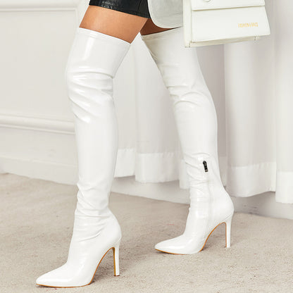 Women's High Heel Soft Patent Leather Inside Zipper Over The Knee Boots