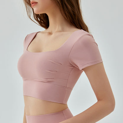 Hollow-out Beauty Back Yoga Short Sleeve Women's Removable Chest Pad Workout Top