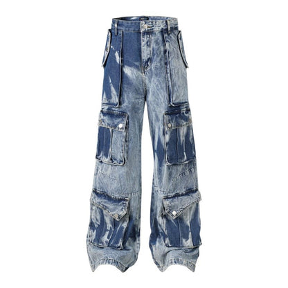 Washed Multi-pocket Design Straight Men's Jeans