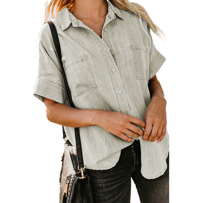 Casual All-matching Lapel Solid Color Simple Shirt