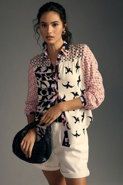 Print Lapel Long Sleeve Shirt Women's