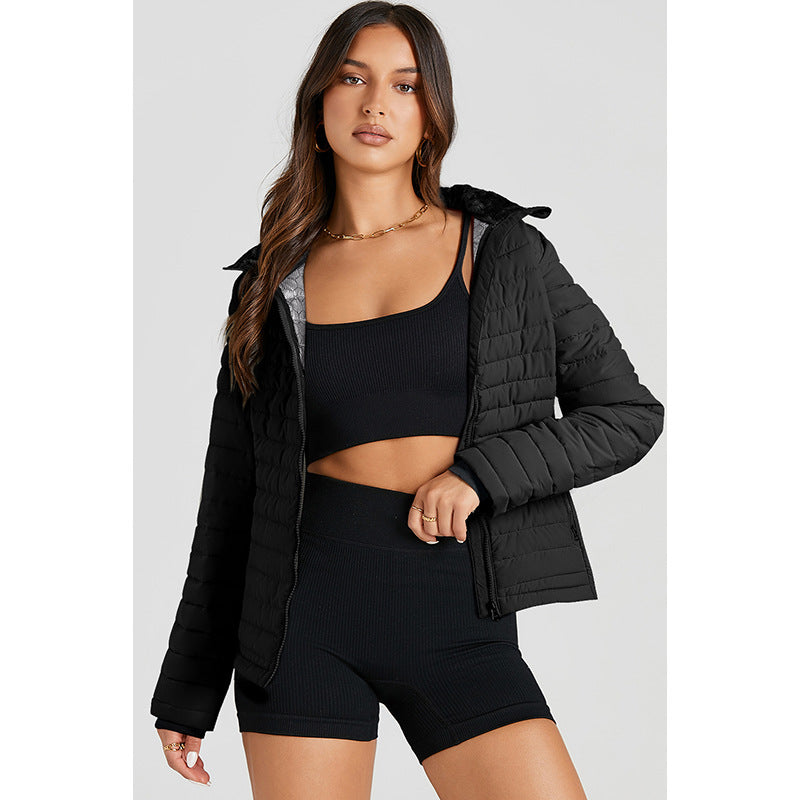 Quilted Zipped Cotton-padded Jacket Women's Warm Stand Collar