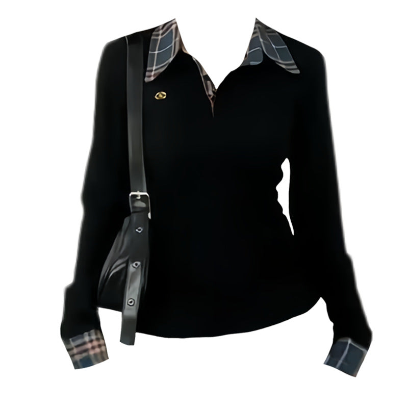 Women's Lapel Shoulder Long-sleeved T-shirt