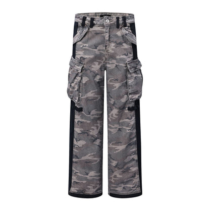American-style Retro Patchwork Zipper Camouflage Men's And Women's Wide-leg Pants