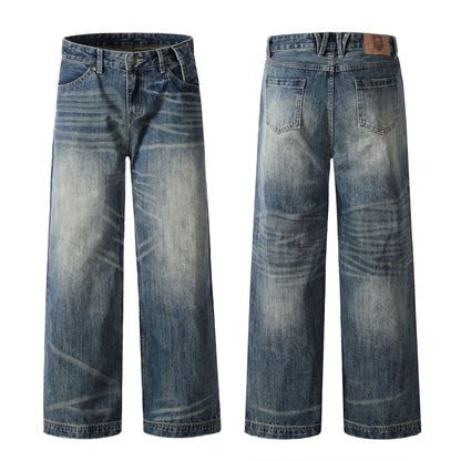 Men's American-style Retro Blue Loose Straight Jeans