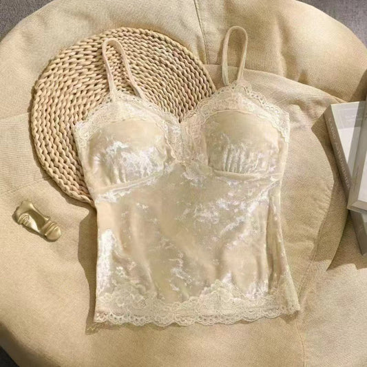 Gold Velvet Small Sling Vest Lace With Chest Pad Slimming Temperament Female