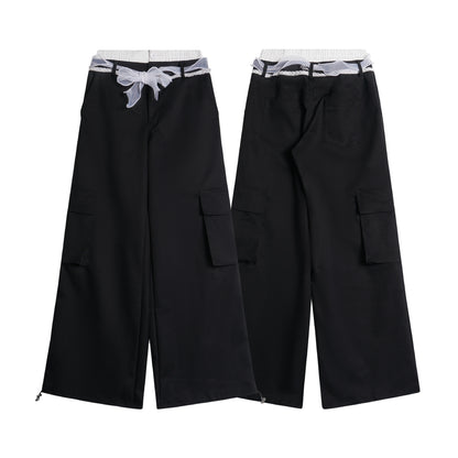Women's Lace Bow Bandage Wide-leg Pants