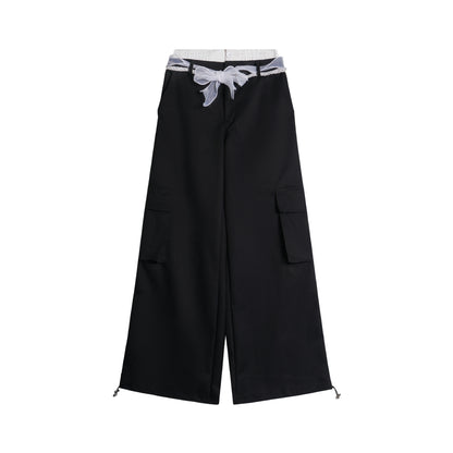 Women's Lace Bow Bandage Wide-leg Pants