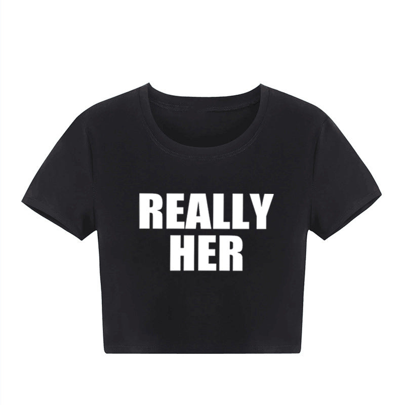 Fashion Letter Pattern Printed Short Top Navel T-shirt