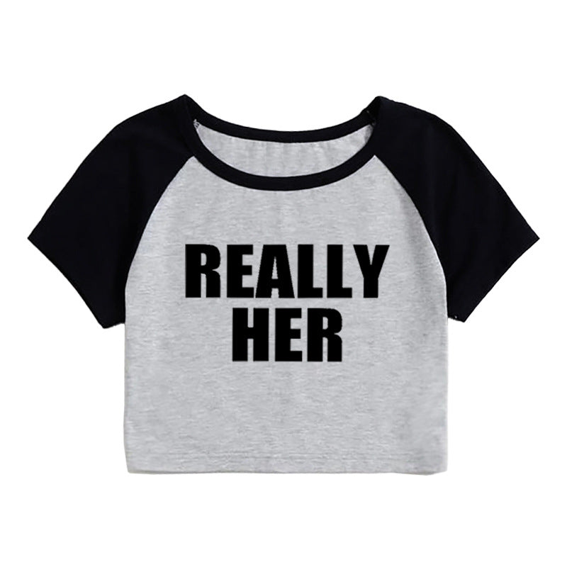 Fashion Letter Pattern Printed Short Top Navel T-shirt