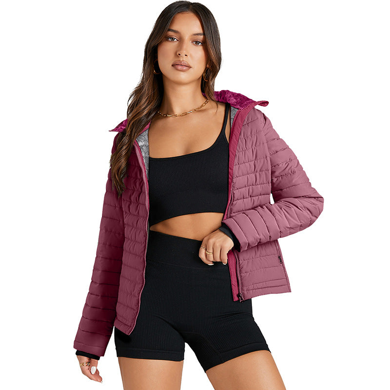 Quilted Zipped Cotton-padded Jacket Women's Warm Stand Collar