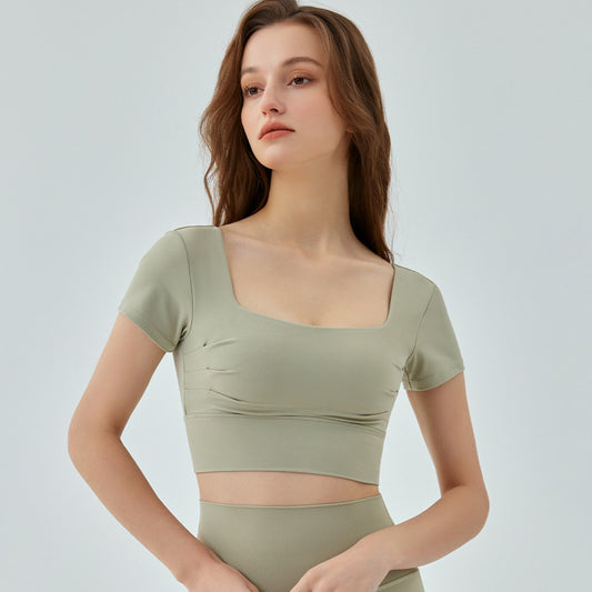 Hollow-out Beauty Back Yoga Short Sleeve Women's Removable Chest Pad Workout Top