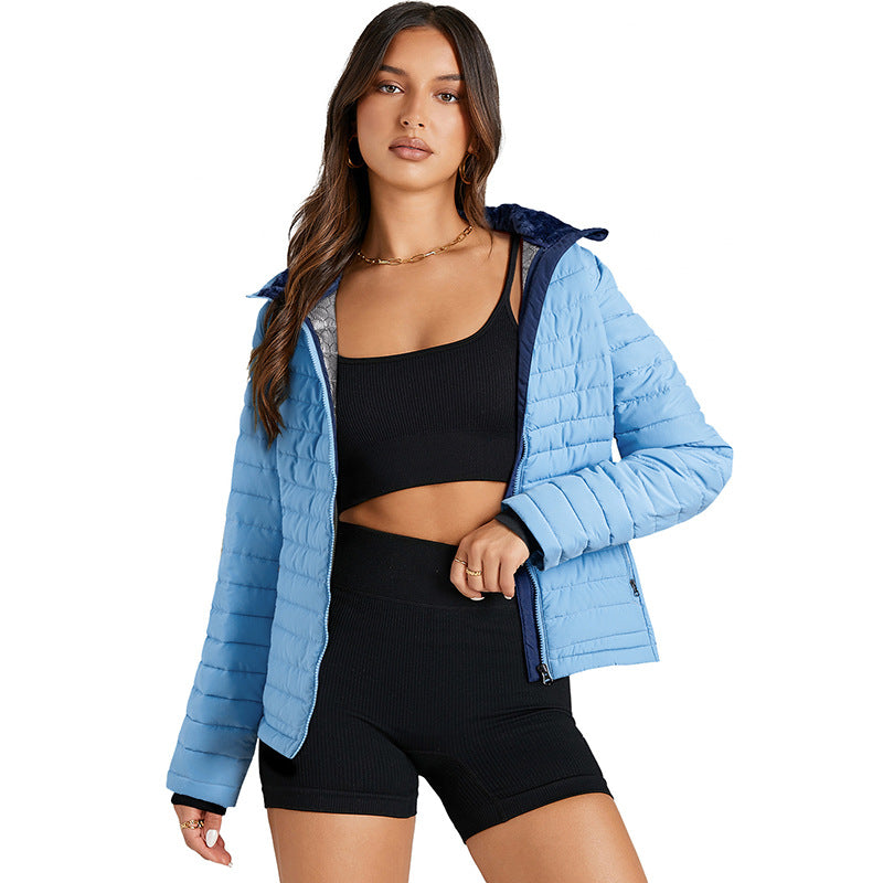 Quilted Zipped Cotton-padded Jacket Women's Warm Stand Collar