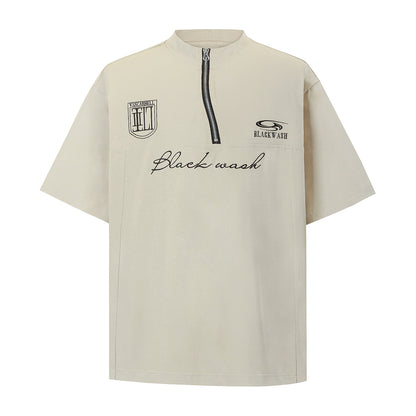 Summer Irregular Zipper Design Fabric Short Sleeve T-shirt