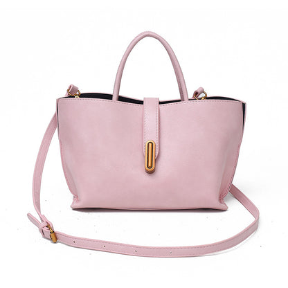 Simple Elegant Oil Wax Leather Portable Bucket Bag