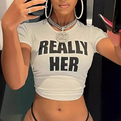 Fashion Letter Pattern Printed Short Top Navel T-shirt