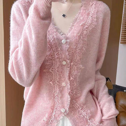Autumn V-neck Lace Cardigan Women's Top