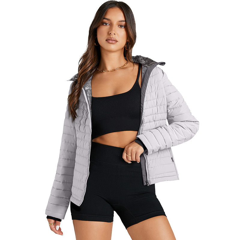 Quilted Zipped Cotton-padded Jacket Women's Warm Stand Collar
