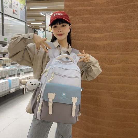 Retro Cute Contrast Color Backpack Women's Cartoon Casual Backpack