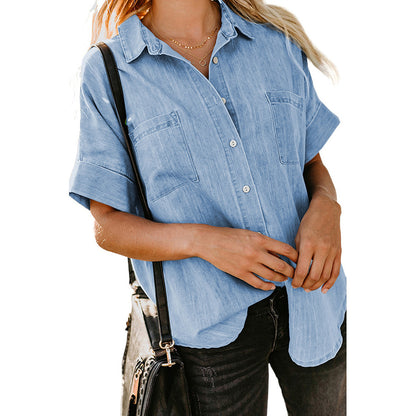 Casual All-matching Lapel Solid Color Simple Shirt