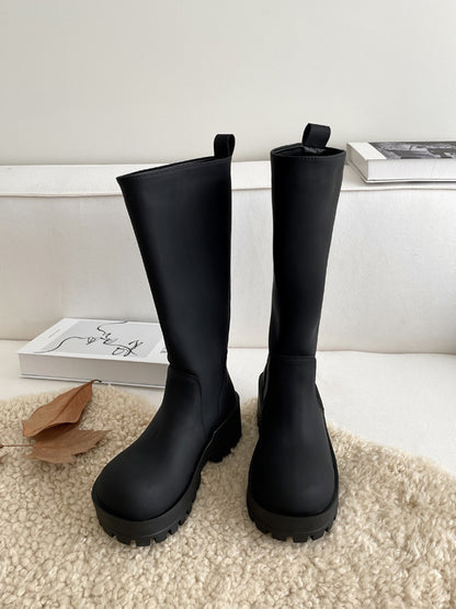 Black Fashion Women's Chunky Heel Ugly And Cute Big Boots