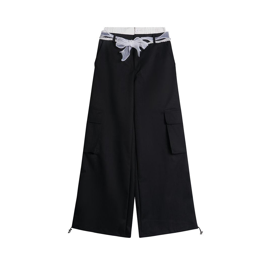 Women's Lace Bow Bandage Wide-leg Pants