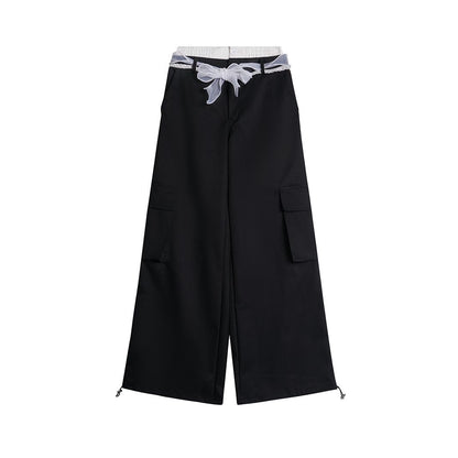 Women's Lace Bow Bandage Wide-leg Pants